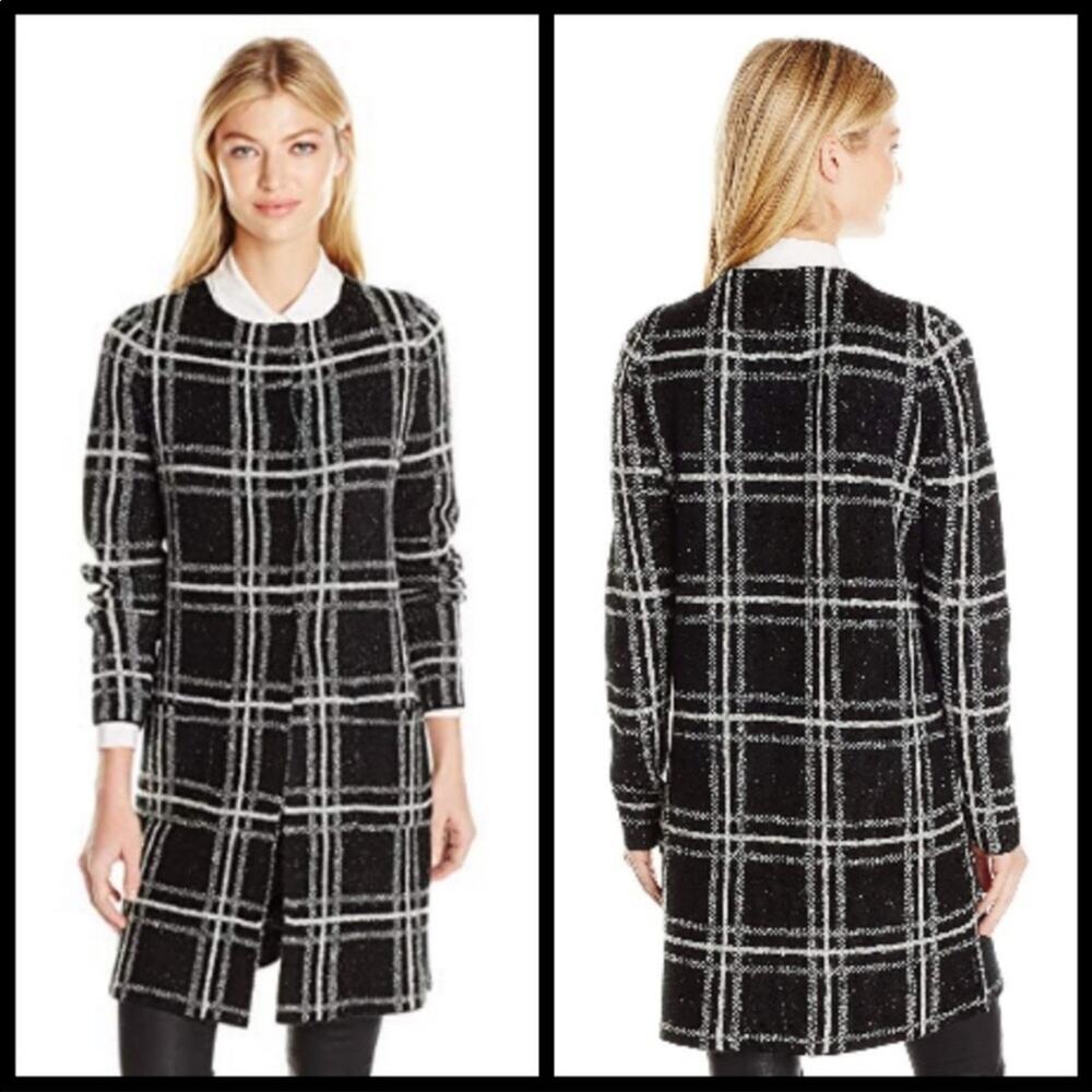Sanctuary Black & White Plaid Open Cardigan Sweater
